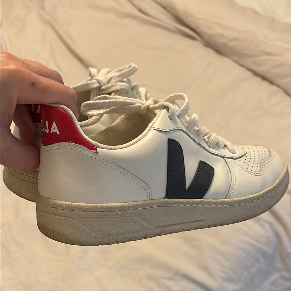 Veja White and Navy Sneakers
